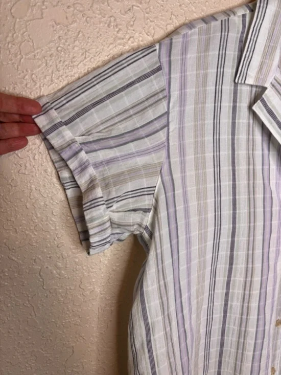 Eddie Bauer White Blue Gray Striped Short Sleeve Camp Top Women's Size L - Picture 6 of 10